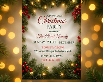 Invitación para fiesta de Navidad, Invitación para fiesta navideña, Invitación para Navidad, Cena de Navidad, Descarga digital, Plantilla editable de Canva