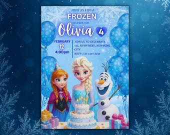 Frozen Birthday Invitation, Winter Princess, Editable Canva Template (5x7 PDF Printable)