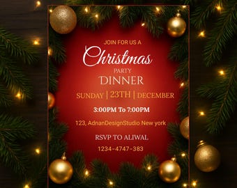 Invitación a fiesta de Navidad / Plantilla editable de Canva para Navidad / Tarjeta digital para fiesta navideña