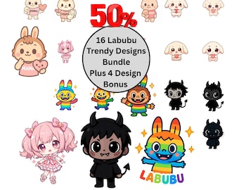 Paquete PNG de Labubu (20 diseños), paquete de Labubu, pegatinas de Labubu, imágenes prediseñadas, SVG, camiseta de Labubu, Labubu personalizado, invitación de cumpleaños de Labubu