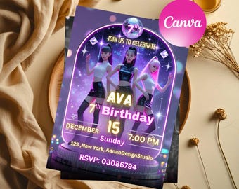 Invitación de cumpleaños de Kpop Demon Hunters, plantilla editable de Canva (descarga digital)
