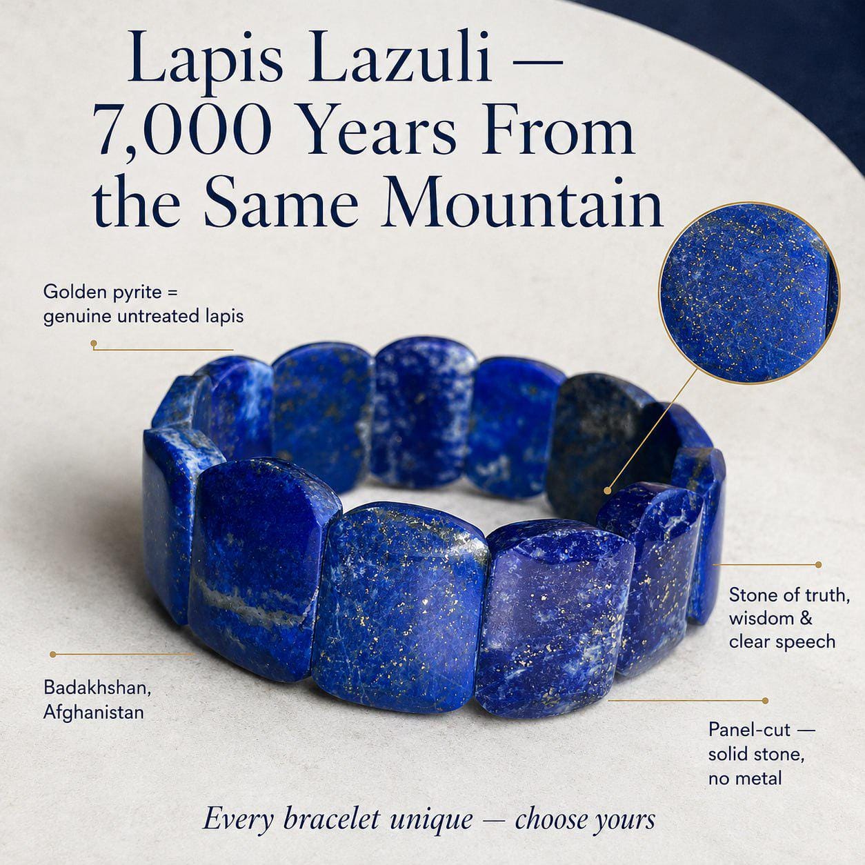 Lapis Lazuli Bracelet - Natural Afghan Panel Stretch Cuff Pyrite…