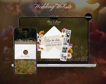 Modelo de site de casamento floral, RSVP no Canva (Download digital)