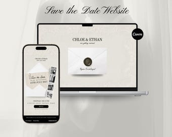 Editable Save the date Wedding Website Template, Canva RSVP (Digital Download)
