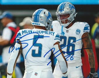 Jahmyr Gibbs & David Montgomery Autographed Detroit Lions NFL 8x10 Photo with COA/Matching Hologram