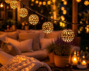 Guirnalda de luces LED solares marroquíes, impermeables, para jardín, exteriores, decoración de bodas, Halloween y fiestas. 50, 30, 20 LED.