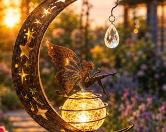 Fairy Solar Garden Light, Moon Fairy Outdoor Stake Light, Solar Yard Decor, Waterproof Garden Lantern, Magical Patio Light