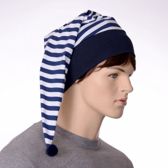 Navy Blue White Striped Night Cap Sleep Hat Steampunk Night Etsy