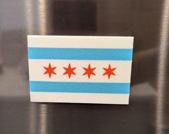 Chicago Flag Magnet | 3D Printed Windy City Art | 4 Star Fridge Decor | Illinois Souvenir