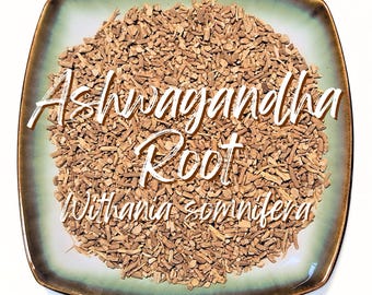 Dried Ashwagandha Root - Organic Dried Herb Root Slices - Withania somnifera - Bulk Cut & Sifted Loose Herb for Herbal Tea