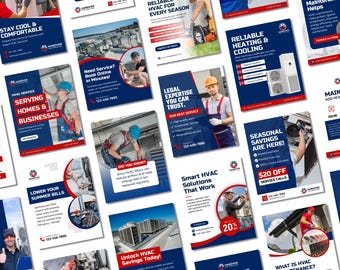 HVAC Social Media Templates | Canva Instagram Posts for Home Service Businesses | Heating & Cooling Marketing