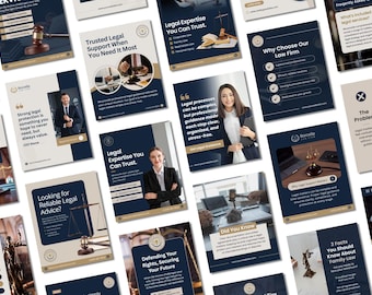Plantillas de Instagram para bufetes de abogados / Plantillas de Canva para abogados y abogados / Paquete de publicaciones legales para redes sociales