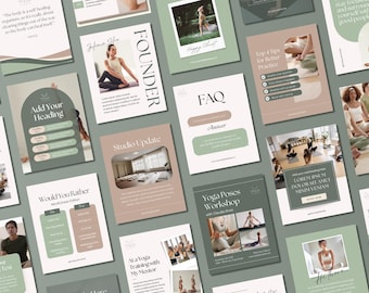 Yoga and Pilates Instagram Templates for Wellness Coaches | Canva Social Media Bundle