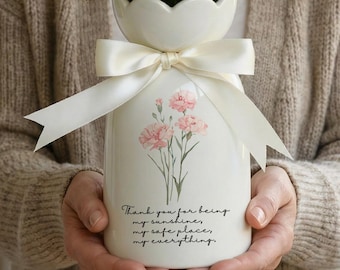 Personalized Nana Birth Flower Vase, Custom Name Ceramic Gift