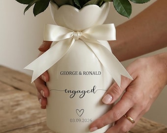 Personalized Engaged Vase, Custom Names & Date Ceramic Vase, Engagement Gift for Couple, Wedding Keepsake, Engagement Party Decor