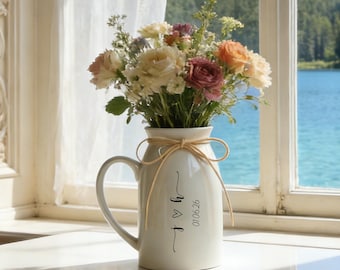 Custom Ceramic Vase, Engraved with Initials and Date, Coastal Home Decor