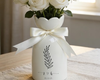 Personalized Ceramic Vase, Engagement Gift with Bow