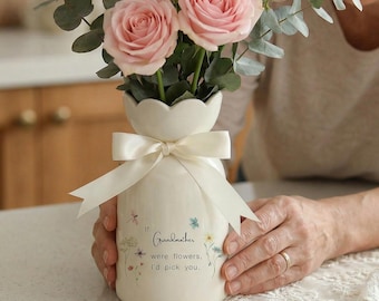 Personalised Wildflower Floral Ceramic Vase – Custom Name Gift for Mum, Nanna, Grandma, Friend
