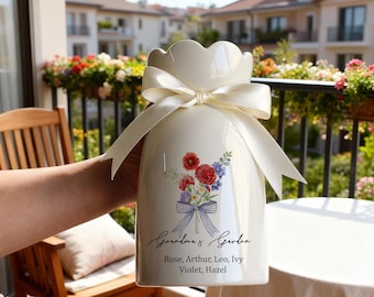 Custom Birth Month Flower Vase, Grandma's Garden Watercolor Ceramic Vase