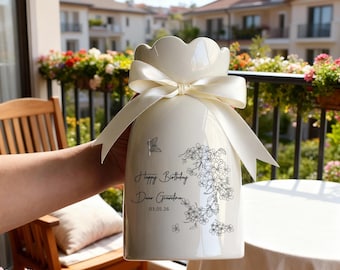 Personalized Floral Ceramic Vase, Grandma Birthday Gift, Home Decor