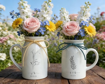Custom Ceramic Flower Vase with Bow, Engagement Gift