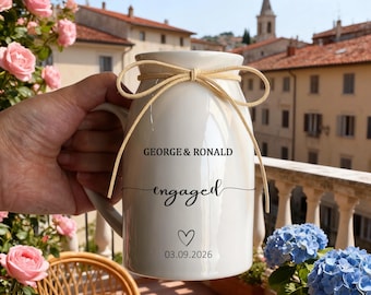 Custom Engagement Ceramic Vase, Personalized Couple Keepsake