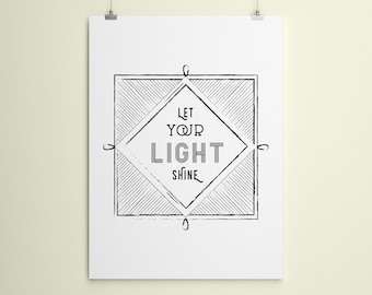 Bible Verse Wall Art, Printable, Digital Download, Christian Home Decor, Inspirational Quote, Let Your Light Shine