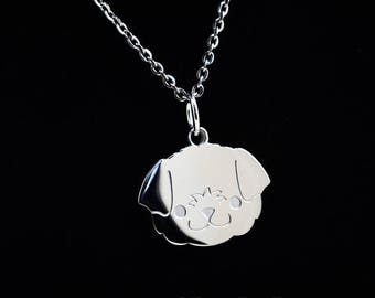 Cute dog necklace, Dog charm, Dog jewelry, Cute animal lover gift, Dog memorial touchstone gift, Stainless steel, Kawaii Japan, Flat Bonnie