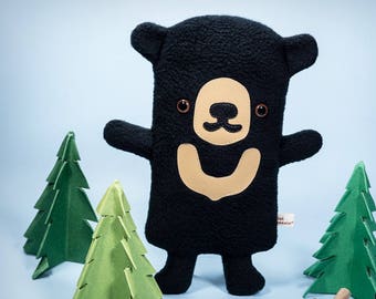 Sun Bear plush, Bear stuffed animal, Kawaii bear cub soft toy, Cute black bear plushie doll, Handmade gift boy girl, Wildlife Flat Bonnie