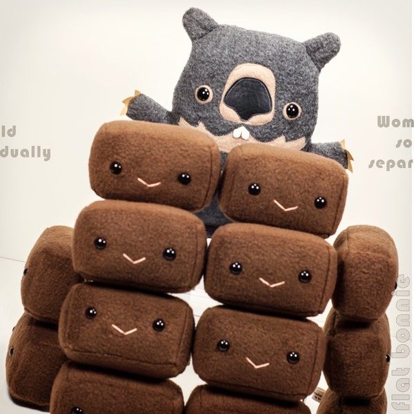 Wombat Poop Plüsch, 1 Square Wombat Poo Plushie, Wombat Stofftier Poop, handgemachte pädagogische sticky, Australien Tier Geschenk, Flat Bonnie