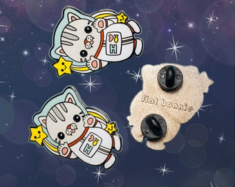 Cat Enamel Pin Space Backpack Kawaii Hard Jacket Cute Animal Jewelry Lover Gift Kitty Lapel Flat Bonnie