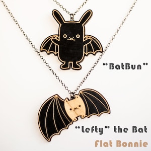 Bat necklace, Bunny charm, Cute animal rabbit jewelry, Kawaii Japan bunny lover gift, Gothic birthday gift, Punk emo lapin, Flat Bonnie