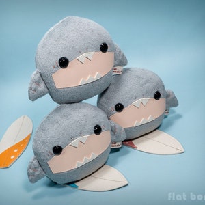 Baby Shark stuffed animal, Kawaii surfing shark soft toy doll, Cute shark plush handmade, Shark week gift, Surfboard, Flat Bonnie image 4