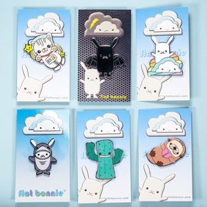 Pin de esmalte kawaii: Nutria, gato, cactus, tiburón, conejo - Flat Bonnie