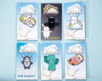 Enamel pin enamel jacket pin, Lapel pin backpack pin, Otter Cat Cactus Shark Bunny Rainbow Cloud Bat Platypus Ghost Pig gift, Flat Bonnie