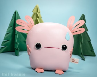 Baby Axolotl plush, Handmade stuffed animal, aka Wooper Looper, Mexican Salamander, Axol, Kawaii Japan, Flat Bonnie