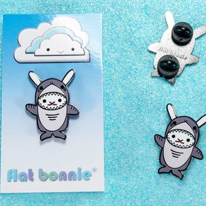 Kawaii enamel pin, Cactus Otter Bat Bunny Cat Shark Rainbow Cloud backpack pin, Cute animal gift, Lapel metal badge jacket pin, Flat Bonnie Shark Bunny