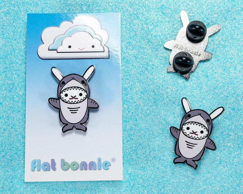 Kawaii enamel pin, Cactus Otter Bat Bunny Cat Shark Rainbow Cloud backpack pin, Cute animal gift, Lapel metal badge jacket pin, Flat Bonnie Shark Bunny