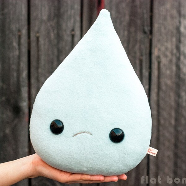 Teardrop pillow plush, Crying cushion therapy plushie, Kawaii breakup tears ugly cry, rain raindrop, Handmade heartbreak gift, Flat Bonnie