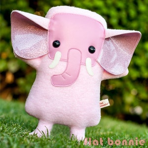 Pink Elephant plush, Elephant stuffed animal, Cute wildlife stuffy soft toy doll, Kawaii room decor, Handmade animal lover gift, Flat Bonnie