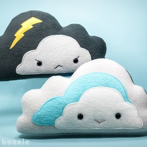 Cloud pillow reversible plushie, Storm cloud throw pillow, Cute lightning cushion, Kawaii stuffed plush soft toy, Kid room decor Flat Bonnie