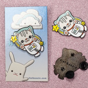 Kawaii enamel pin, Cactus Otter Bat Bunny Cat Shark Rainbow Cloud backpack pin, Cute animal gift, Lapel metal badge jacket pin, Flat Bonnie Space Cat