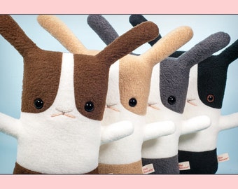 Osterhase Plüsch, Osterhase Stofftier, Süßes handgemachtes Hasenliebhaber Geschenk, Kawaii Plüschpuppe Softie, braun schwarz tan, Flat Bonnie