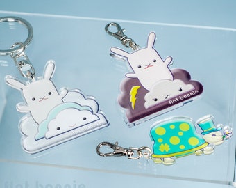 Keychain Bunny Chinchilla Turtle Hedgehog Bat keyring charm, Cute bag backpack charm, Kawaii zipper pull, key ring acrylic charm Flat Bonnie