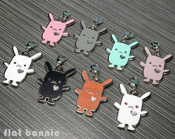 Cute bunny bag charm, Rabbit zipper pull, backpack charm, Kawaii enamel charm, Flat bonnie