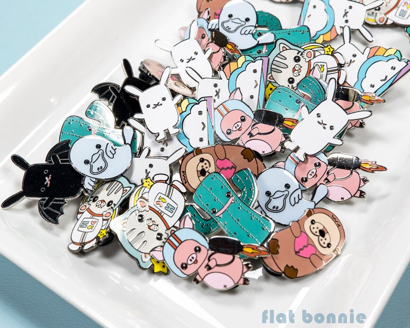 Enamel pin sale - seconds blemish backpack pins, Cactus Otter Bat Bun…