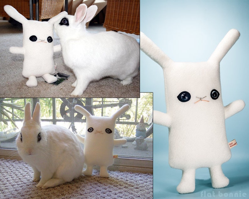 Hotot rabbit stuffed animal Handmade Flat Bonnie kawaii soft toy Blanc de Hotot fleece softy Cute Easter bunny plush doll bunny plushie