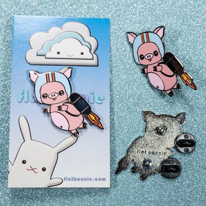 Flying pig enamel pin, Kawaii piggy jacket pin flair, Cute pig backpack pin metal badge, Animal lover jewelry, Lapel pin gift, Flat Bonnie