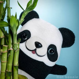 Plush Panda stuffed animal, Kawaii Panda soft toy, Handmade Panda bear plushie, Wildlife animal lover gift, Black White plush, Flat Bonnie