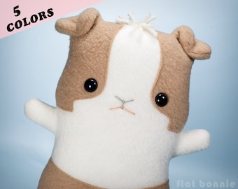 Plush Guinea Pig stuffed animal, Kawaii Guinea Pig fleece doll, Dutch cavy soft toy, Handmade boy girl gift, tan white brown, Flat Bonnie